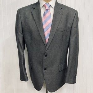 ANDREW FEZZA Blazer Mens 44 Silver Houndstooth Black Sport Coat Suit Jacket 44R